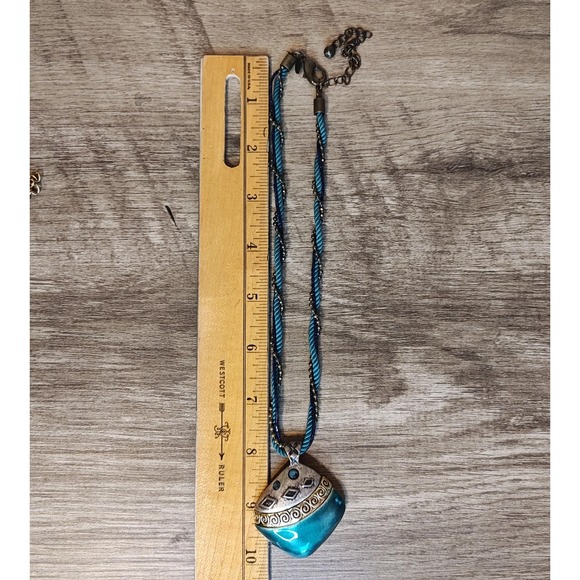 Chico's Pendant Necklace Beaded Braided Cord Silver Tone Swirl Jewelry‎ - Picture 10 of 12